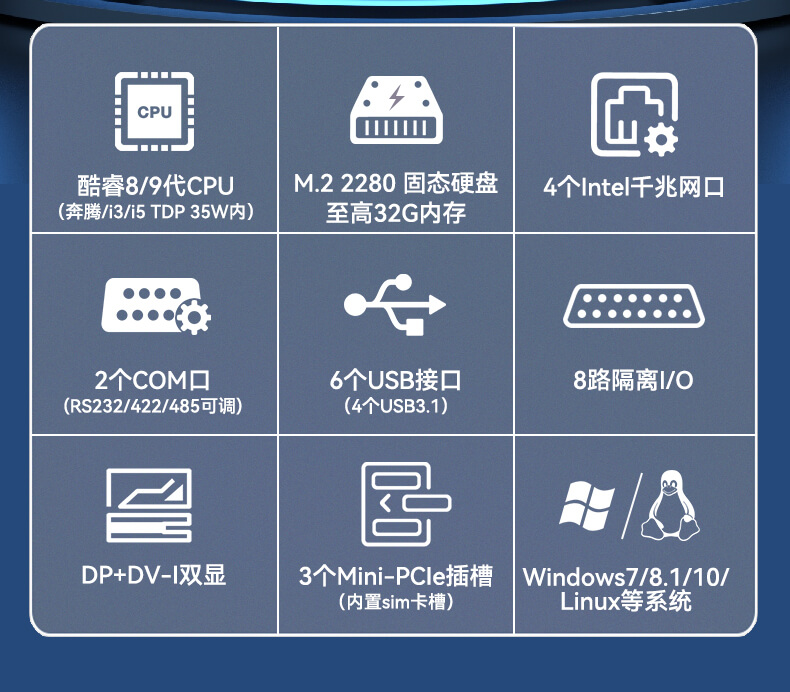 恒信彩无风扇嵌入式工控机,环境监测工业电脑,DT-3004-H310